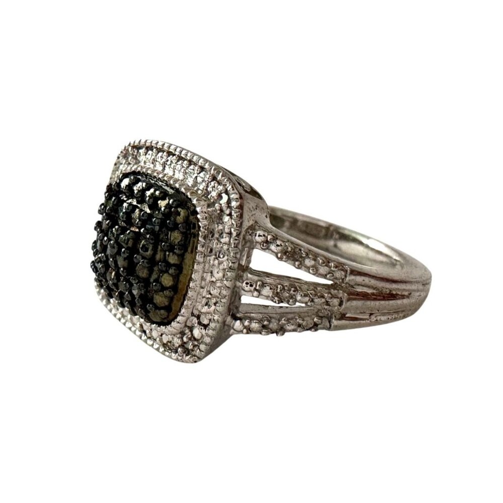 Genuine Deep Blue Diamond Ring Size 7 - Pretty Cushion Cut Diamond Accent